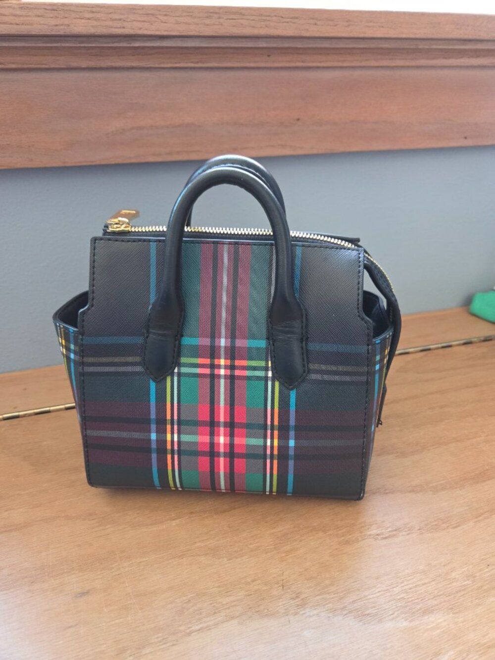 J.Crew Black Stewart Plaid Mini Harper purse bag satchel.
